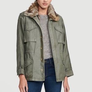 FRAME DENIM Detachable Faux Fur Lined Service Jacket Coat Military Army Green SP